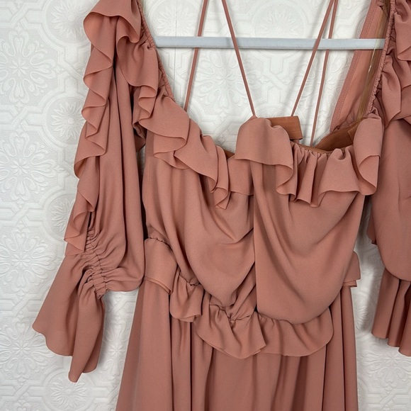 NWT House of CB London Serenity Off Shoulder Dress Mini Cut Out Ruffled Pink - Picture 8 of 13